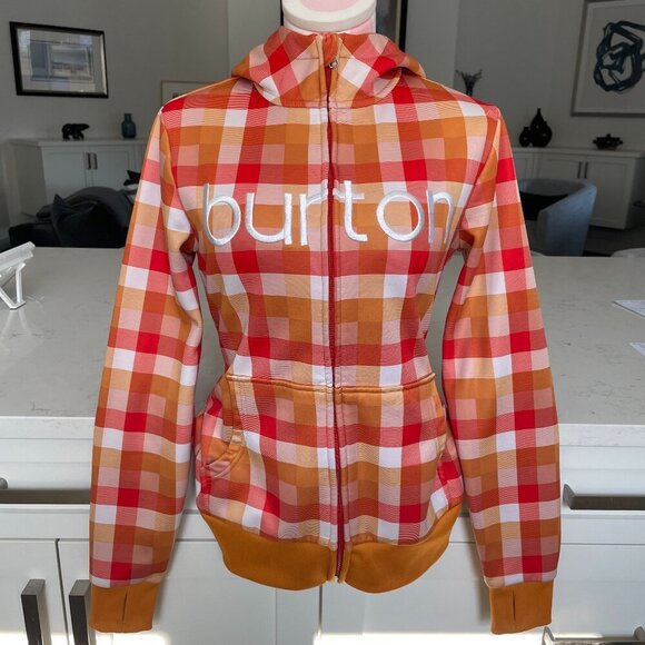 Burton Jackets & Blazers - Burton Colombo Dry/Ride LS Fleece Lined Zip Up Check Print Hoodie Gold Orange S